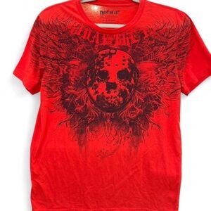 Friday the 13th Jason Affliction-Style Graphic Tee | Red | Medium (38/40)